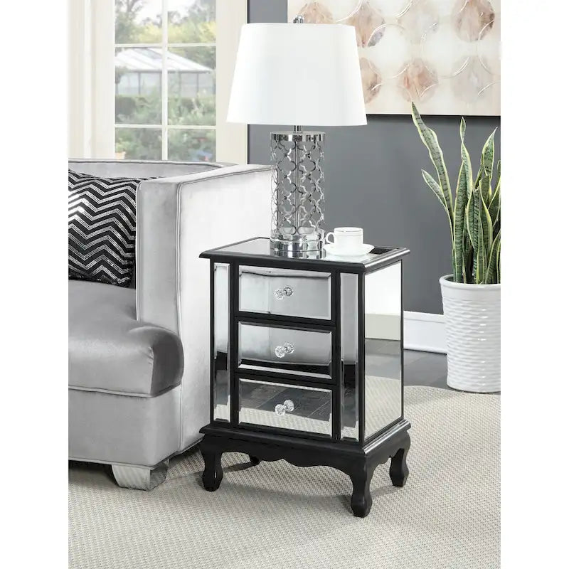 Mirrored 3-Drawer End Table, Cabriole Legs – Single Person, Multiple Colors