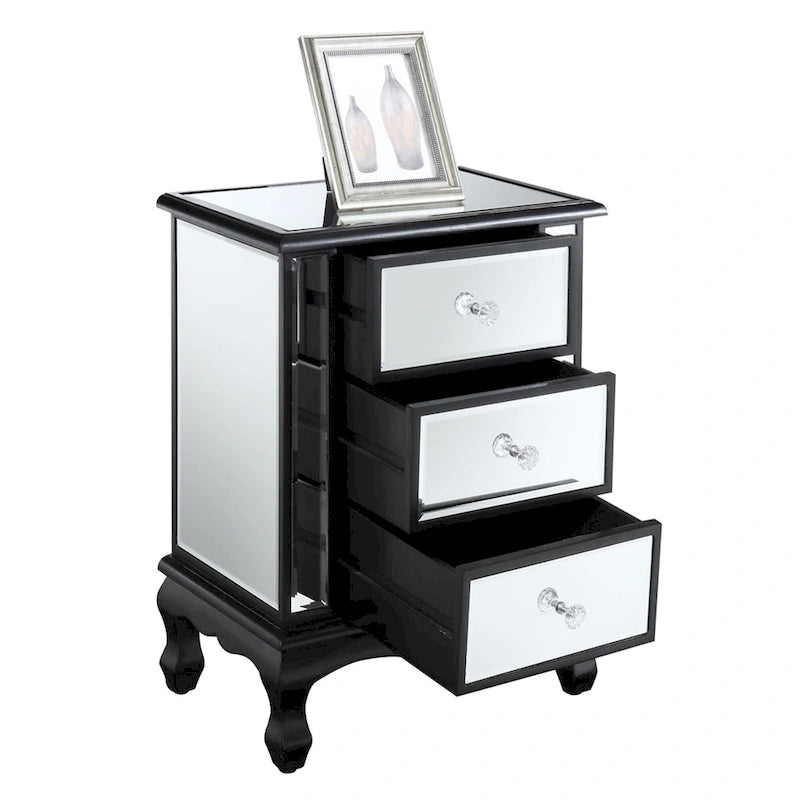 Mirrored 3-Drawer End Table, Cabriole Legs – Single Person, Multiple Colors