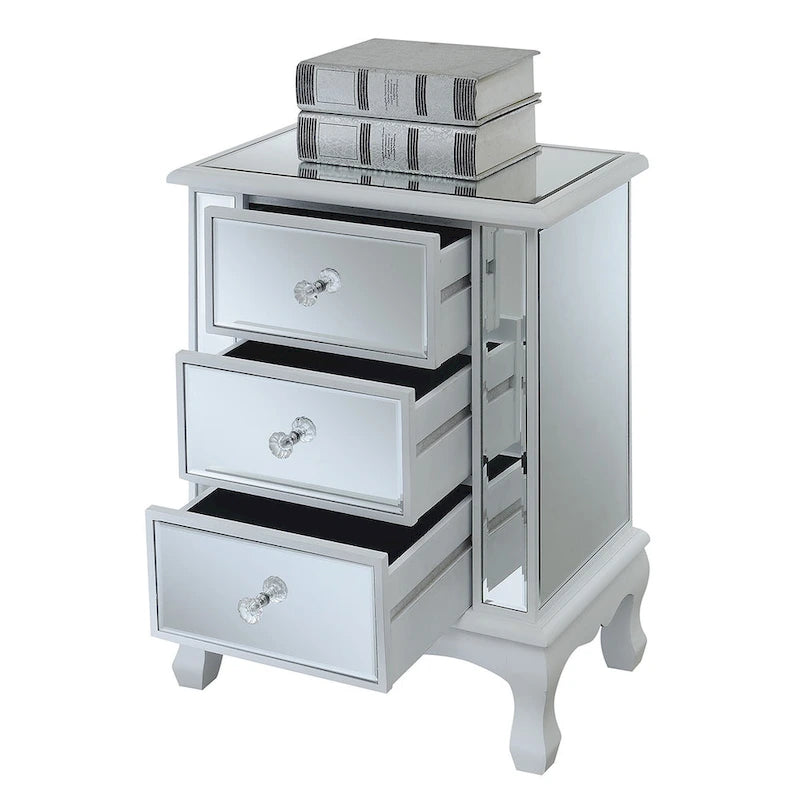 Mirrored 3-Drawer End Table, Cabriole Legs – Single Person, Multiple Colors