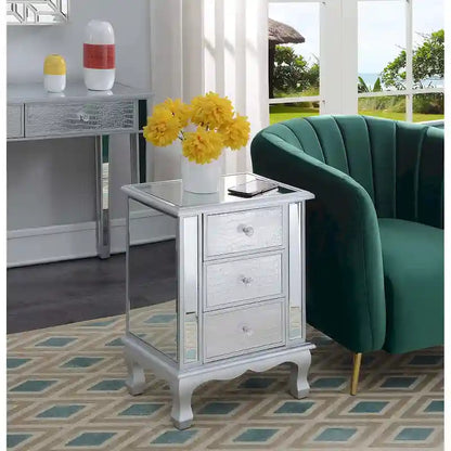 Mirrored 3-Drawer End Table, Cabriole Legs – Single Person, Multiple Colors