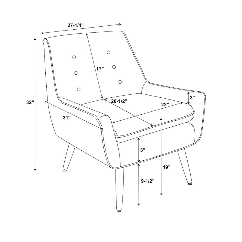 Blue Fabric Button-Tufted Accent Chair, Blonde Legs, Seats 1