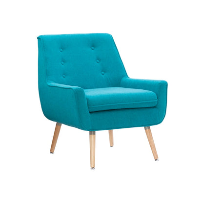 Blue Fabric Button-Tufted Accent Chair, Blonde Legs, Seats 1