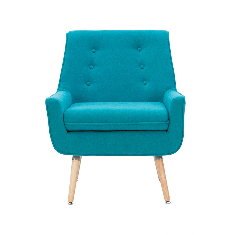 Blue Fabric Button-Tufted Accent Chair, Blonde Legs, Seats 1