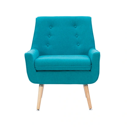 Blue Fabric Button-Tufted Accent Chair, Blonde Legs, Seats 1