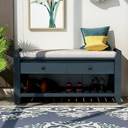 Cushioned Shoe Bench with 2 Drawers & Open Shelf, Seats 1–2