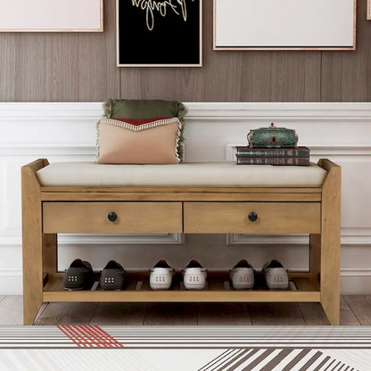 Cushioned Shoe Bench with 2 Drawers & Open Shelf, Seats 1–2