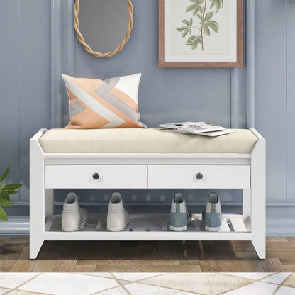 Contemporary Cushioned Shoe Rack with 2 Drawers and Open Shelf