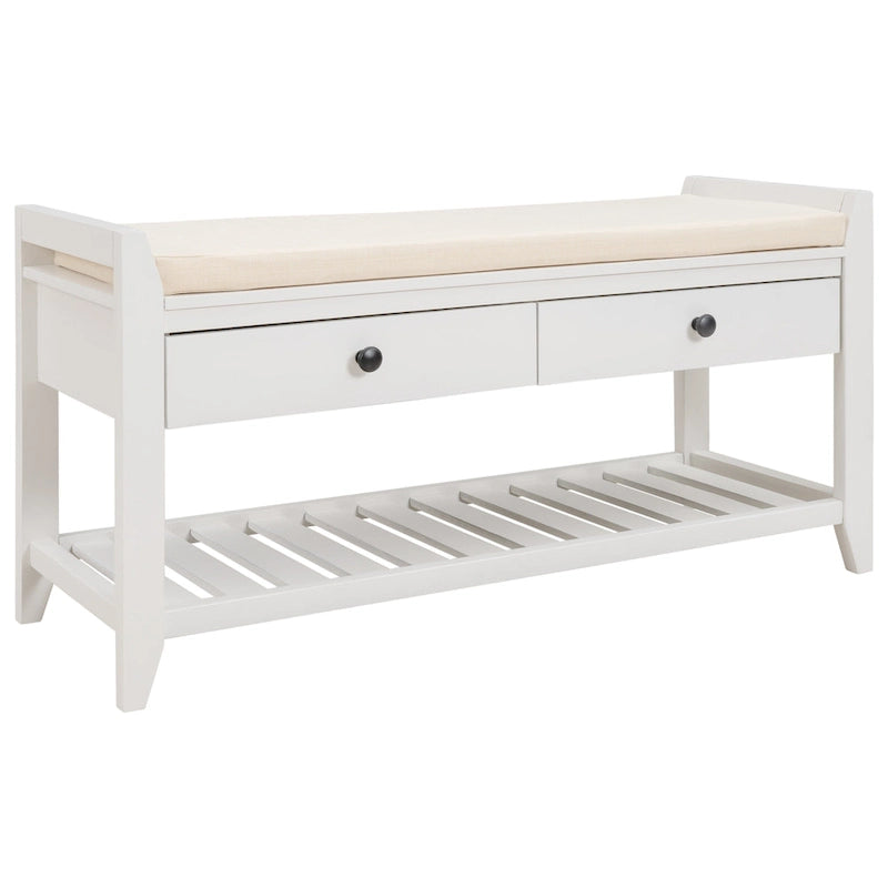 Cushioned Shoe Bench with 2 Drawers & Open Shelf, Seats 1–2