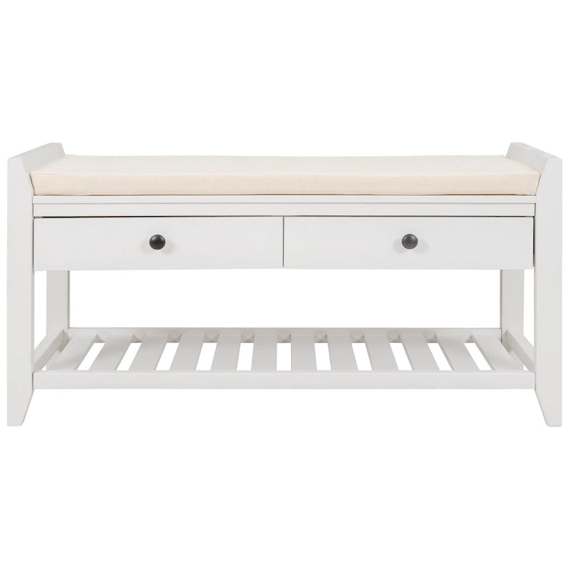 Cushioned Shoe Bench with 2 Drawers & Open Shelf, Seats 1–2