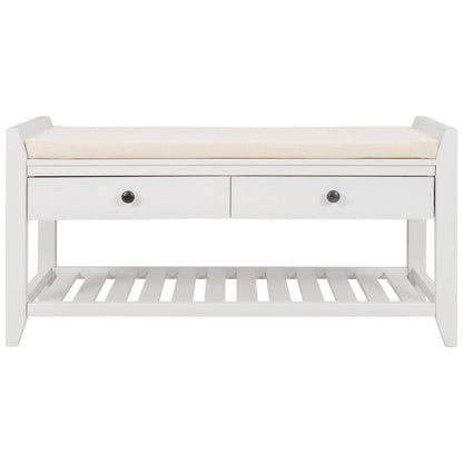 Cushioned Shoe Bench with 2 Drawers & Open Shelf, Seats 1–2