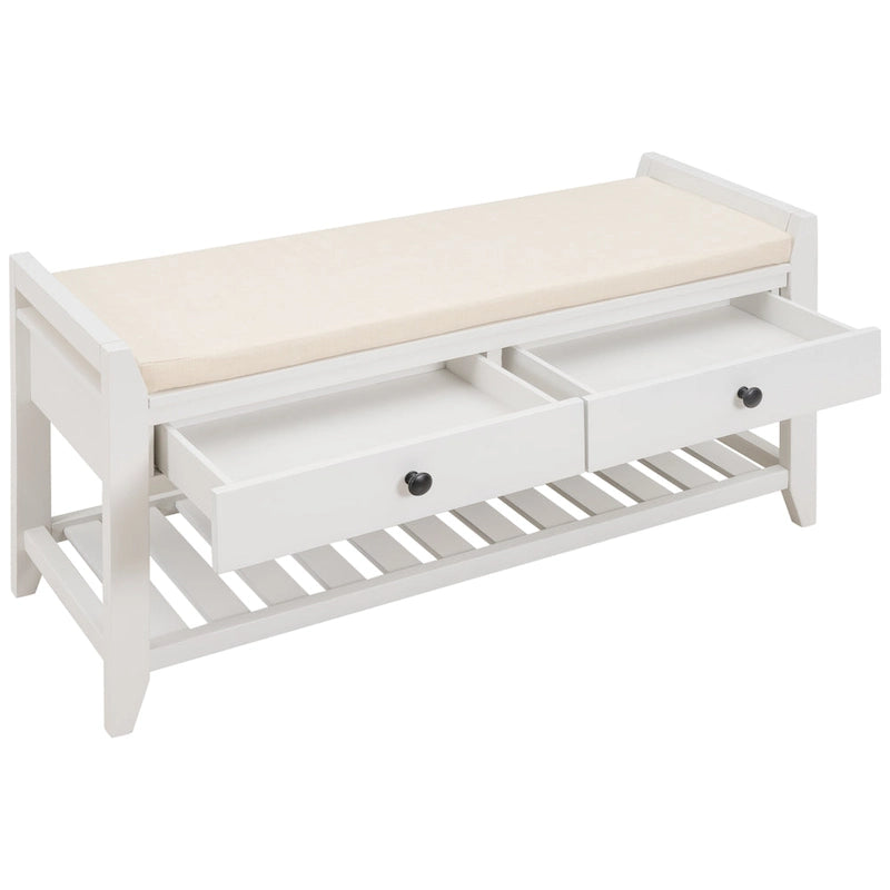 Cushioned Shoe Bench with 2 Drawers & Open Shelf, Seats 1–2