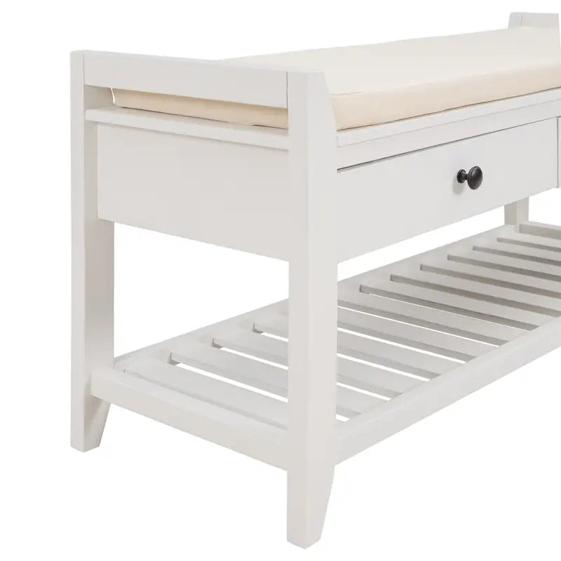 Cushioned Shoe Bench with 2 Drawers & Open Shelf, Seats 1–2