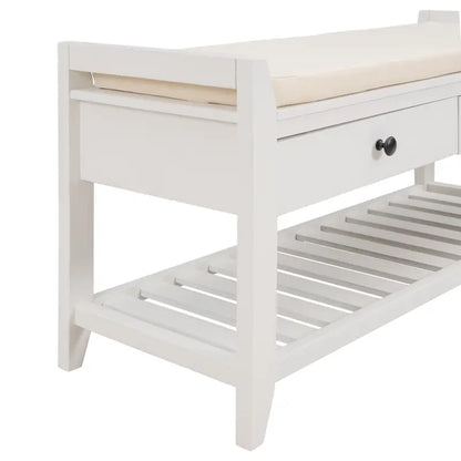 Cushioned Shoe Bench with 2 Drawers & Open Shelf, Seats 1–2