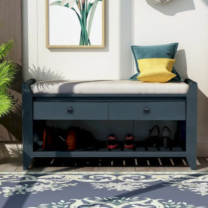 Cushioned Shoe Bench with 2 Drawers & Open Shelf, Seats 1–2