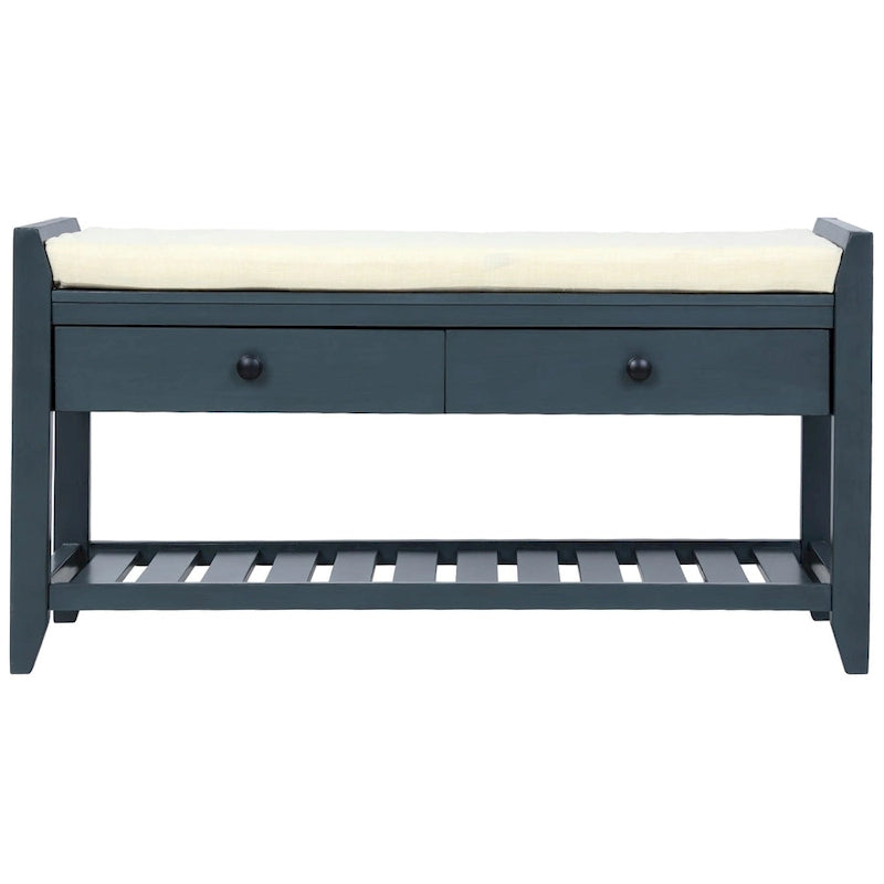 Cushioned Shoe Bench with 2 Drawers & Open Shelf, Seats 1–2