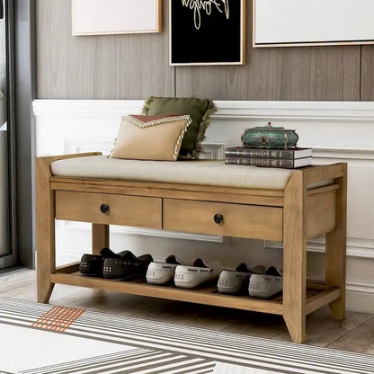 Cushioned Shoe Bench with 2 Drawers & Open Shelf, Seats 1–2