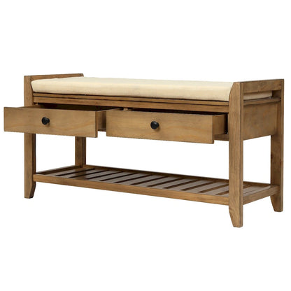 Cushioned Shoe Bench with 2 Drawers & Open Shelf, Seats 1–2