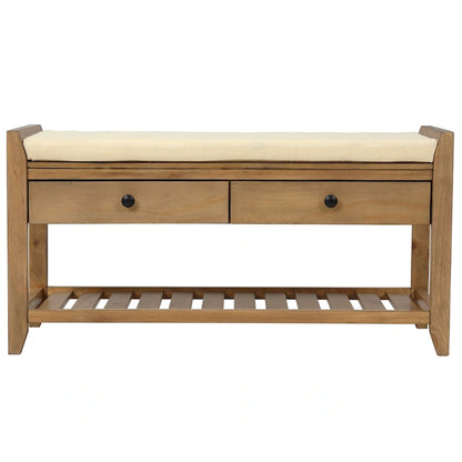 Cushioned Shoe Bench with 2 Drawers & Open Shelf, Seats 1–2