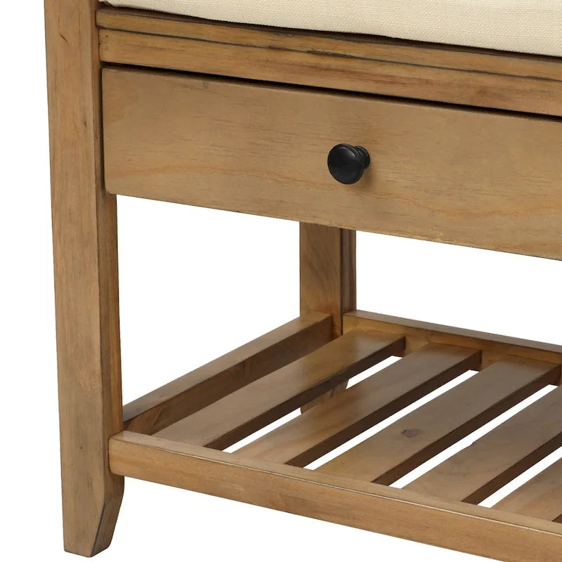 Cushioned Shoe Bench with 2 Drawers & Open Shelf, Seats 1–2