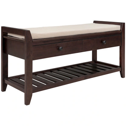Cushioned Shoe Bench with 2 Drawers & Open Shelf, Seats 1–2