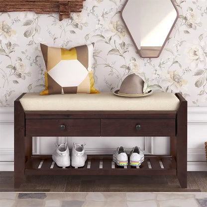 Cushioned Shoe Bench with 2 Drawers & Open Shelf, Seats 1–2