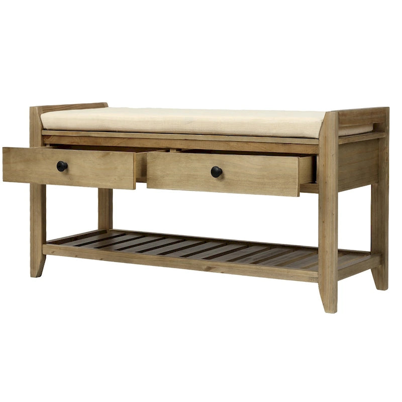 Cushioned Shoe Bench with 2 Drawers & Open Shelf, Seats 1–2