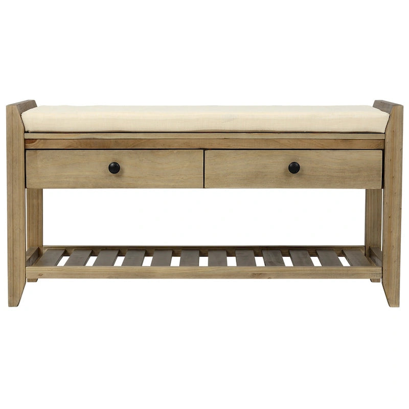Cushioned Shoe Bench with 2 Drawers & Open Shelf, Seats 1–2