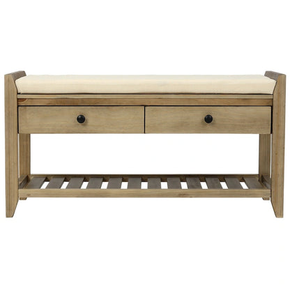 Cushioned Shoe Bench with 2 Drawers & Open Shelf, Seats 1–2
