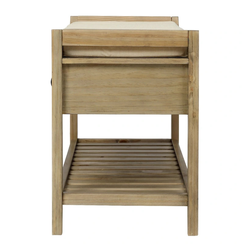 Cushioned Shoe Bench with 2 Drawers & Open Shelf, Seats 1–2