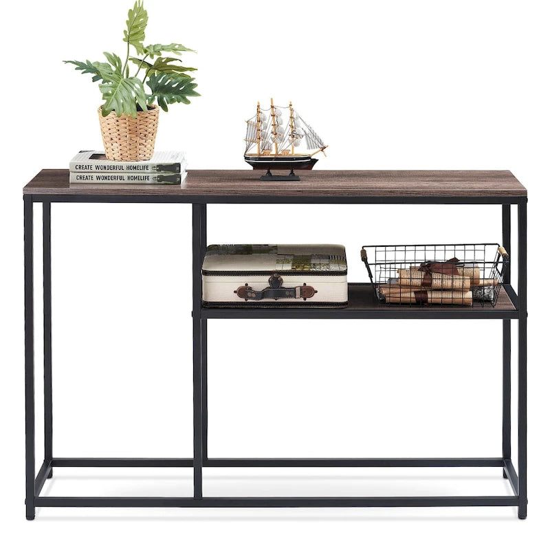 White / Brown 3-Tier Open Shelf Narrow Console Table – 1 Person Assembly