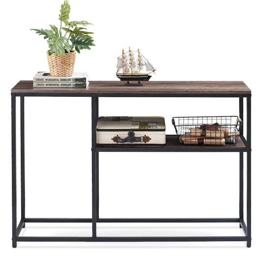 White / Brown 3-Tier Open Shelf Narrow Console Table – 1 Person Assembly