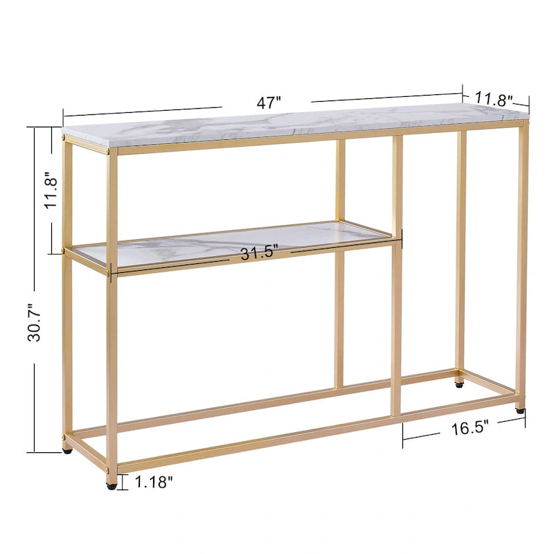 White / Brown 3-Tier Open Shelf Narrow Console Table – 1 Person Assembly