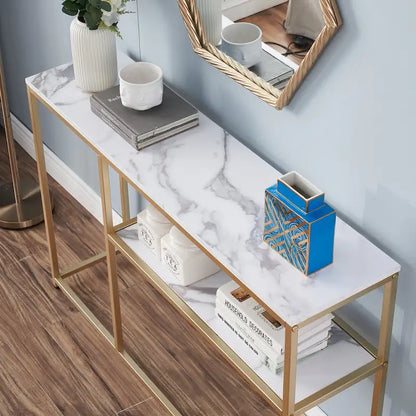 White / Brown 3-Tier Open Shelf Narrow Console Table – 1 Person Assembly