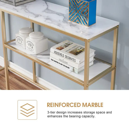 White / Brown 3-Tier Open Shelf Narrow Console Table – 1 Person Assembly