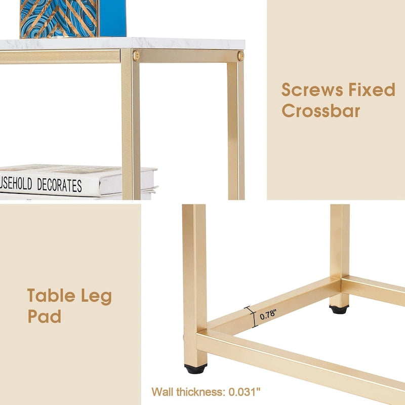 White / Brown 3-Tier Open Shelf Narrow Console Table – 1 Person Assembly