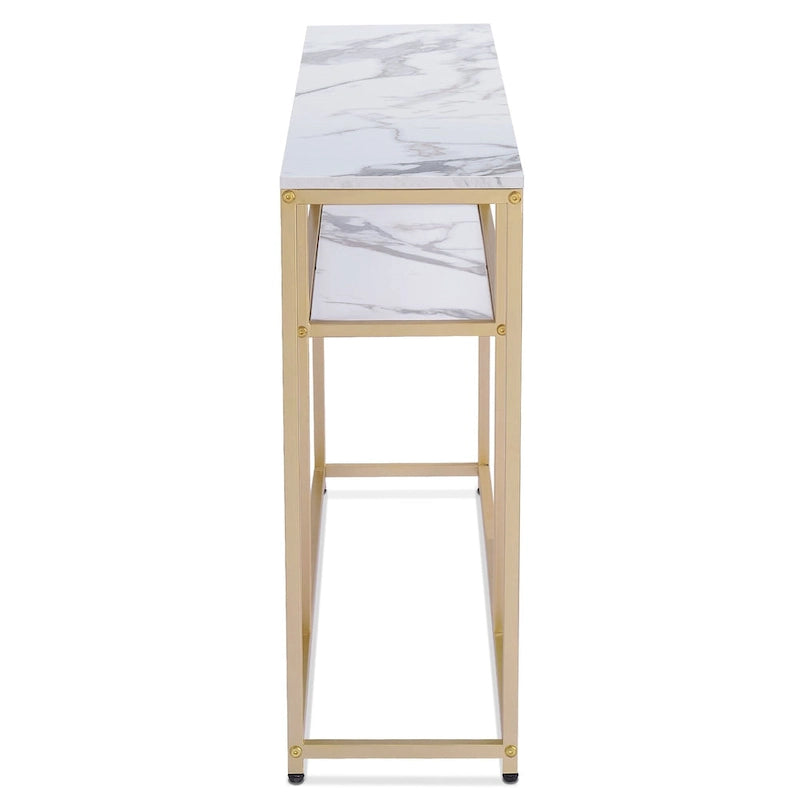 White / Brown 3-Tier Open Shelf Narrow Console Table – 1 Person Assembly