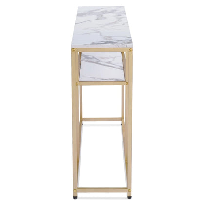 White / Brown 3-Tier Open Shelf Narrow Console Table – 1 Person Assembly