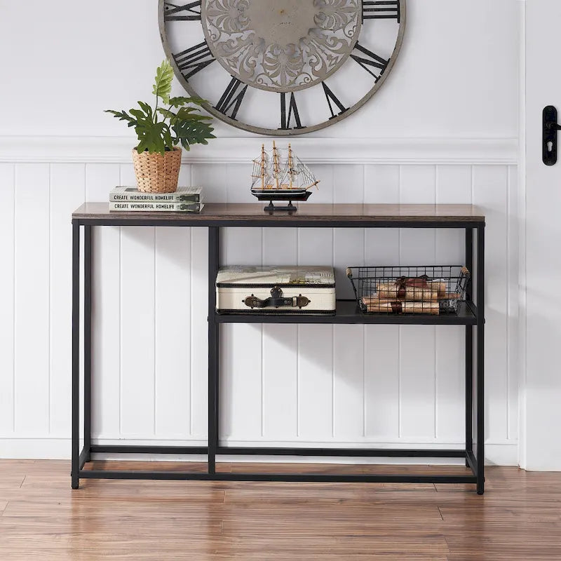 White / Brown 3-Tier Open Shelf Narrow Console Table – 1 Person Assembly