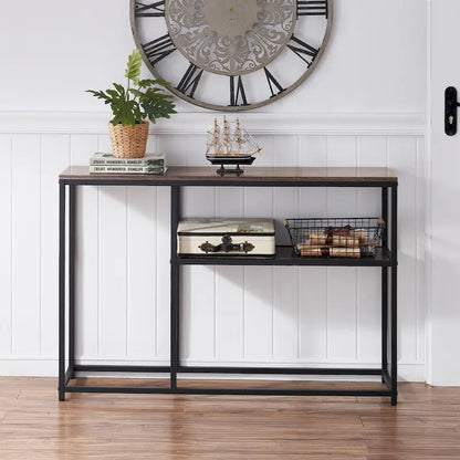 White / Brown 3-Tier Open Shelf Narrow Console Table – 1 Person Assembly