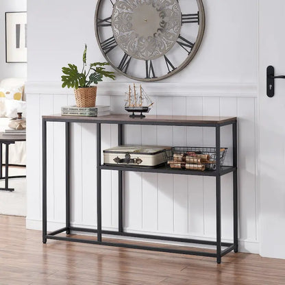 White / Brown 3-Tier Open Shelf Narrow Console Table – 1 Person Assembly