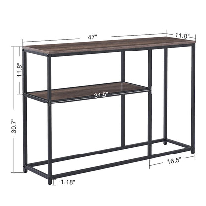 White / Brown 3-Tier Open Shelf Narrow Console Table – 1 Person Assembly