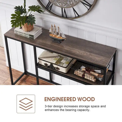 White / Brown 3-Tier Open Shelf Narrow Console Table – 1 Person Assembly