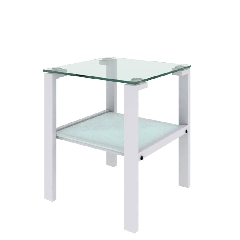 Two-Tier Round Glass Side Table – White / Black / Grey, Single Use