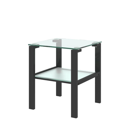 Two-Tier Round Glass Side Table – White / Black / Grey, Single Use