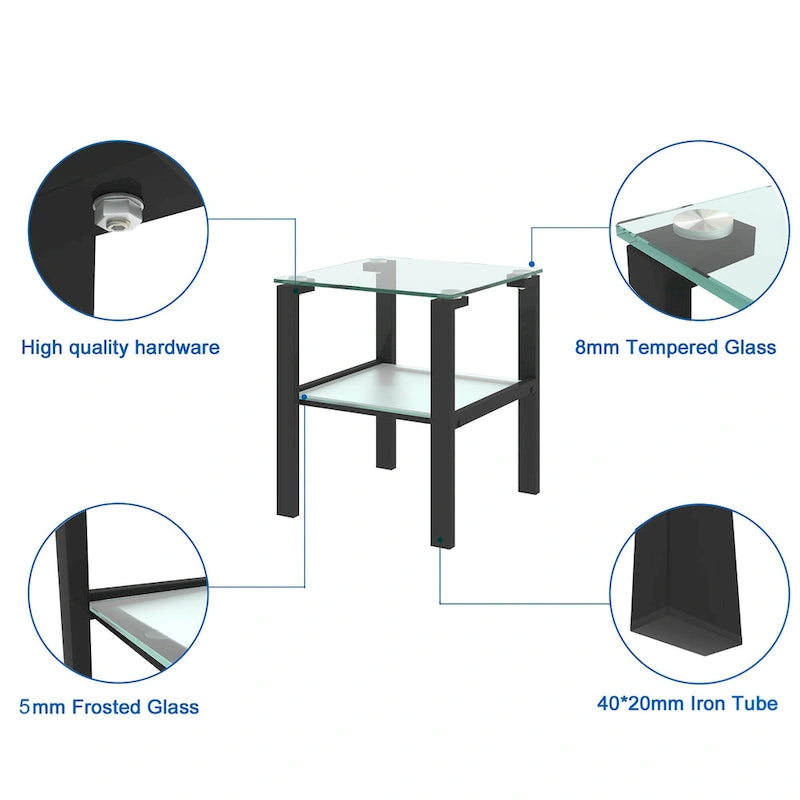 Two-Tier Round Glass Side Table – White / Black / Grey, Single Use