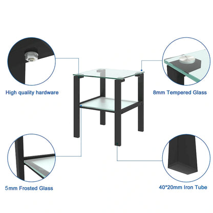 Two-Tier Round Glass Side Table – White / Black / Grey, Single Use