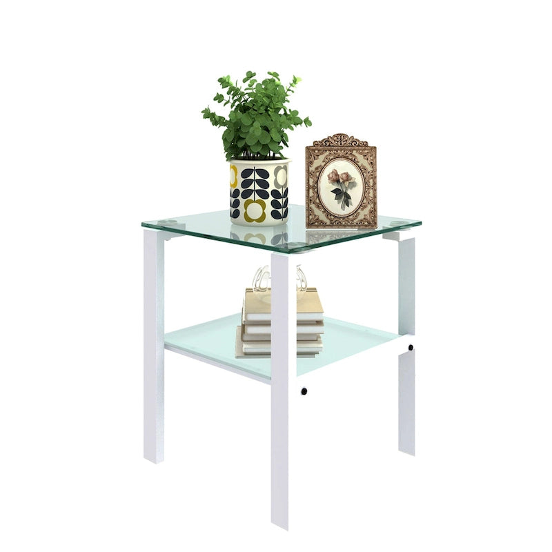 Two-Tier Round Glass Side Table – White / Black / Grey, Single Use