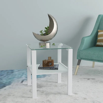 Two-Tier Round Glass Side Table – White / Black / Grey, Single Use