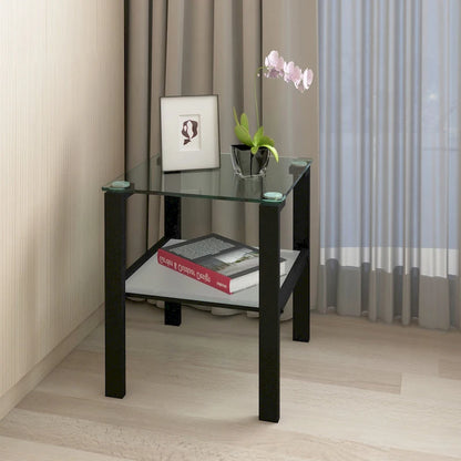 Two-Tier Round Glass Side Table – White / Black / Grey, Single Use