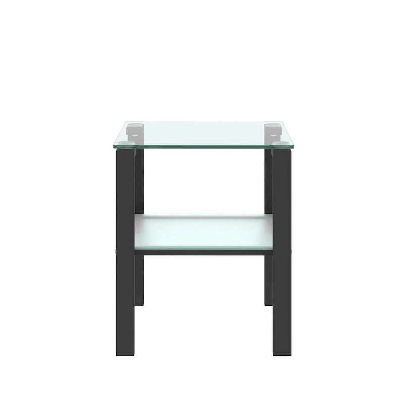 Two-Tier Round Glass Side Table – White / Black / Grey, Single Use